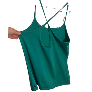 Fabletics Medium Green Strappy Cross Back Tank Athletic Athleisure Soft